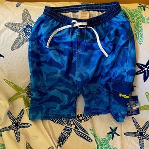 Boys Swim UV (50+) Bans Boardshorts, 10, Blue/Shark pattern